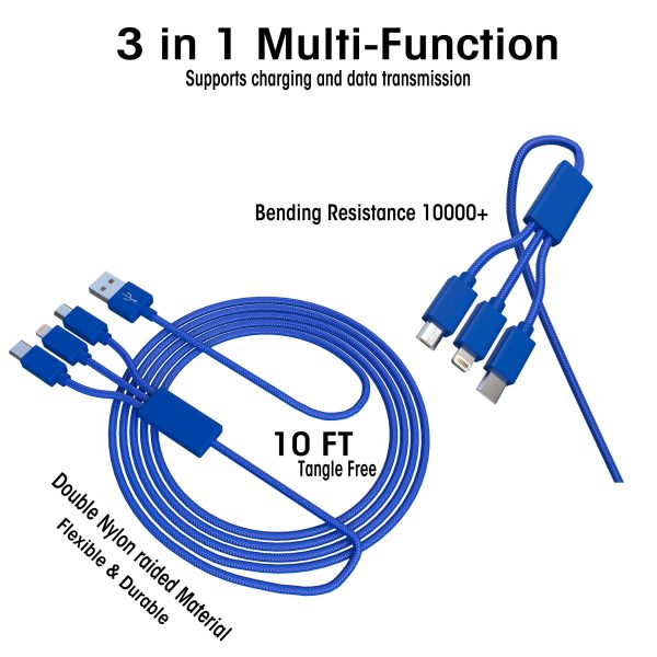 XXL 3-in-1 Blue Cable - 10 FT - Image 4