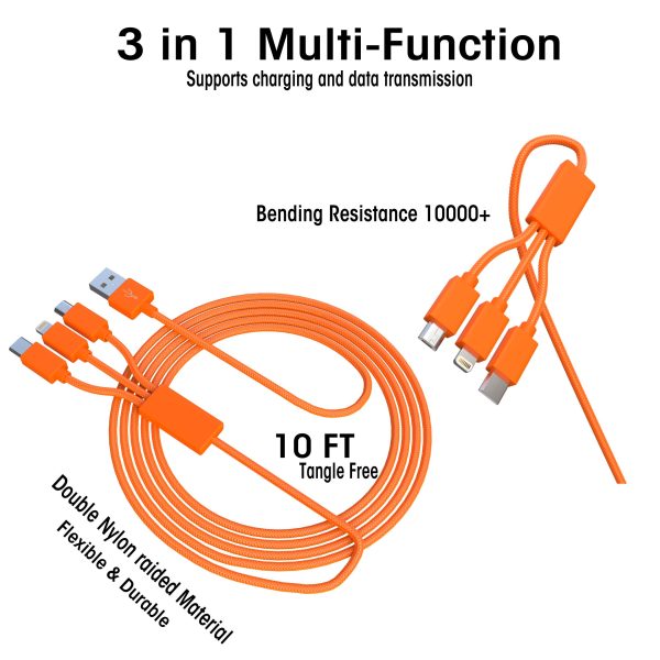 XXL 3-in-1 Orange Cable - 10 FT - Image 4