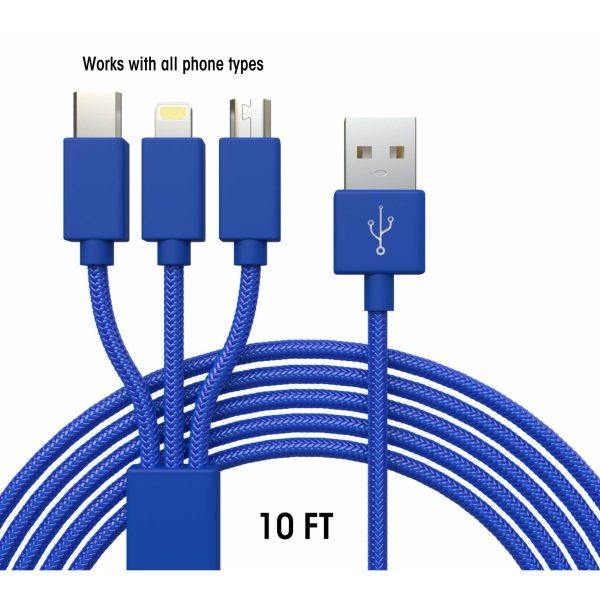 XXL 3-in-1 Blue Cable - 10 FT - Image 2