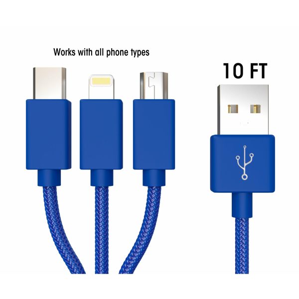 XXL 3-in-1 Blue Cable - 10 FT - Image 3