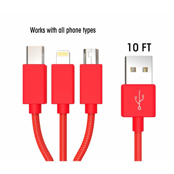 XXL 3-in-1 Red Cable - 10 FT - Image 3