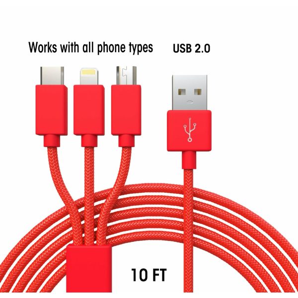 XXL 3-in-1 Red Cable - 10 FT - Image 2