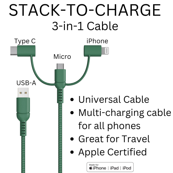Stack-to-Charge 3-in-1 USB Cable - Green - Image 2